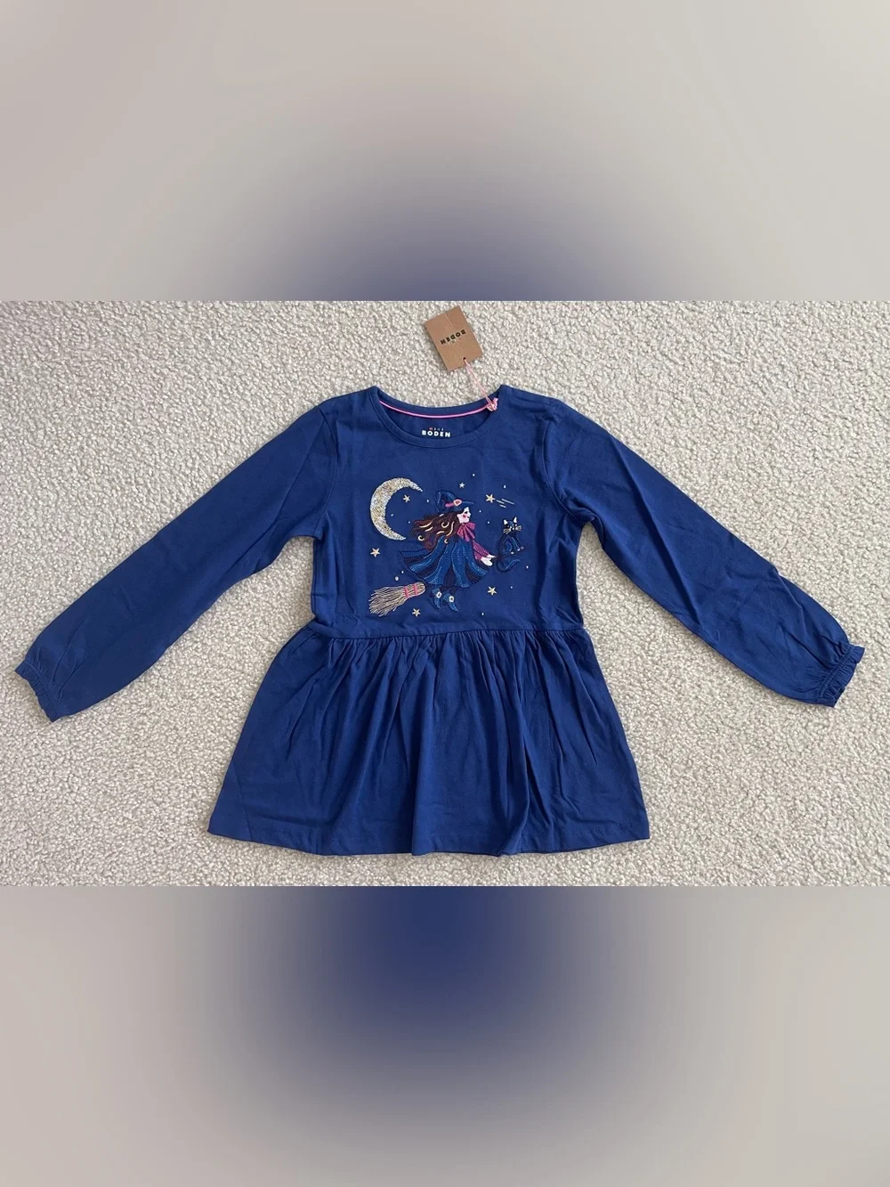 NWT Mini Boden Girls 2pc Tunic & Leggings Set Witch Halloween Blue 7-8y